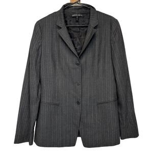 Lafayette 148 Wool Blend Gray Pinstripe Long Sleeve Button‎ Blazer Jacket Sz 12